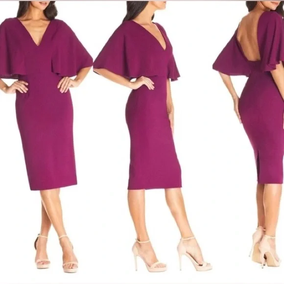 Dress the Population Louisa Midi Plunging Cocktail Dress - Picture 3 of 11